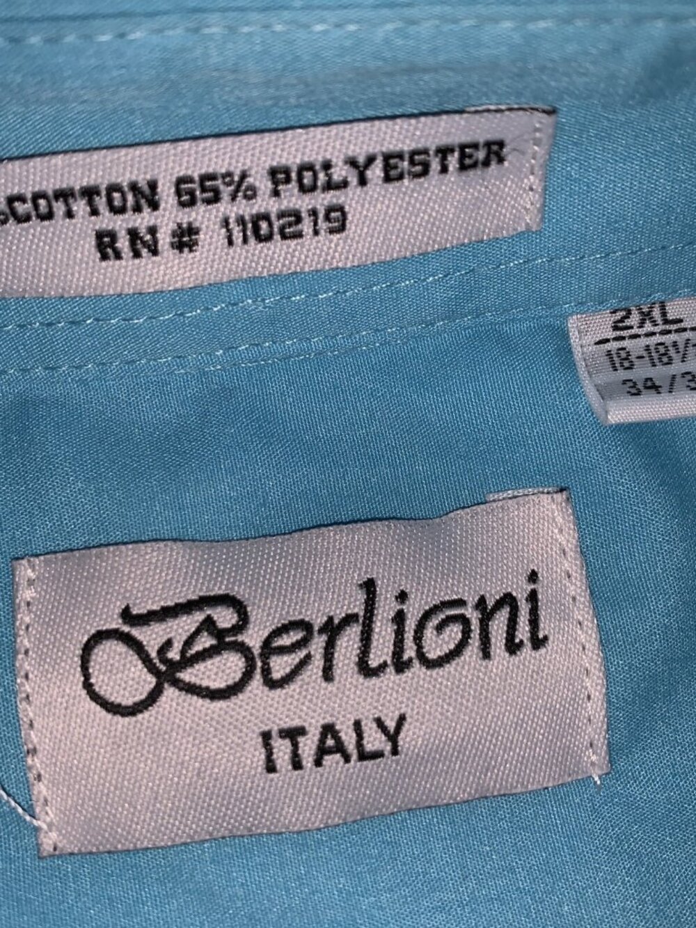 Berlioni Men's Ocean Blue Dress Shirt Button Down 2XL 18-181/2 34/35